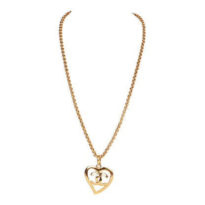 Chanel Vintage Gold CC Heart Pendant Necklace