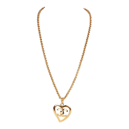 Chanel Vintage Gold CC Heart Pendant Necklace