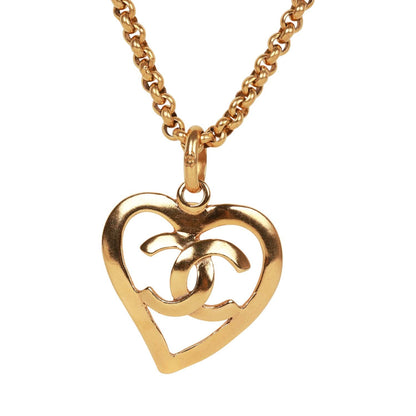 Chanel Vintage Gold CC Heart Pendant Necklace