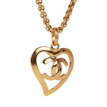 Chanel Vintage Gold CC Heart Pendant Necklace
