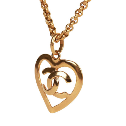 Chanel Vintage Gold CC Heart Pendant Necklace
