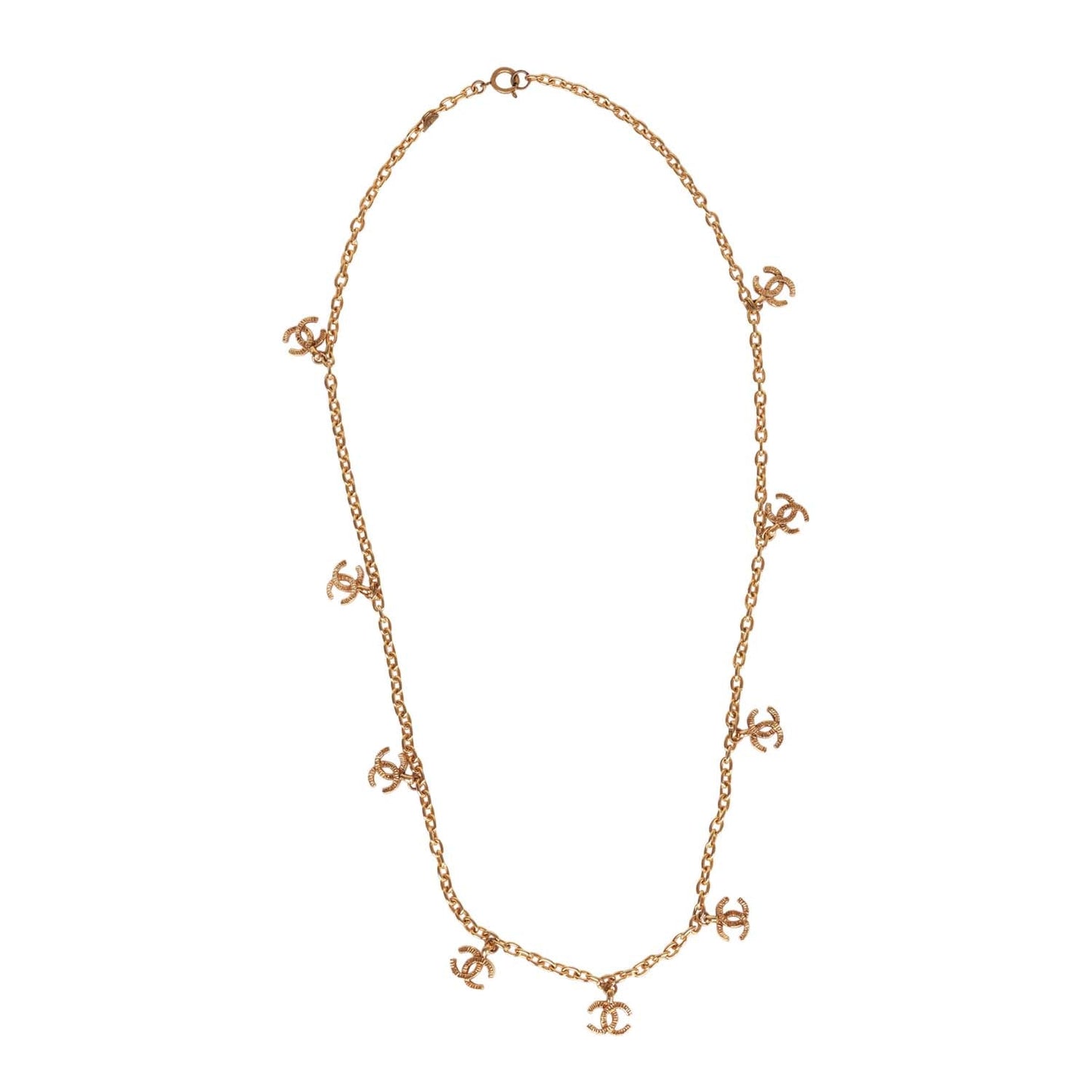 Chanel Vintage 24K Gold Plated Multi Charm CC Logo Necklace