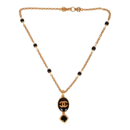 Chanel Vintage 24K Gold Plated Embossed CC Logo Pendant Necklace