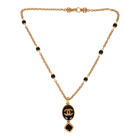Chanel Vintage 24K Gold Plated Embossed CC Logo Pendant Necklace