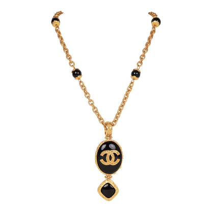 Chanel Vintage 24K Gold Plated Embossed CC Logo Pendant Necklace