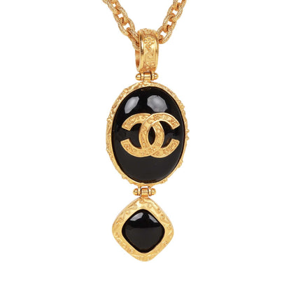 Chanel Vintage 24K Gold Plated Embossed CC Logo Pendant Necklace