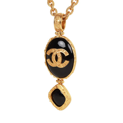 Chanel Vintage 24K Gold Plated Embossed CC Logo Pendant Necklace
