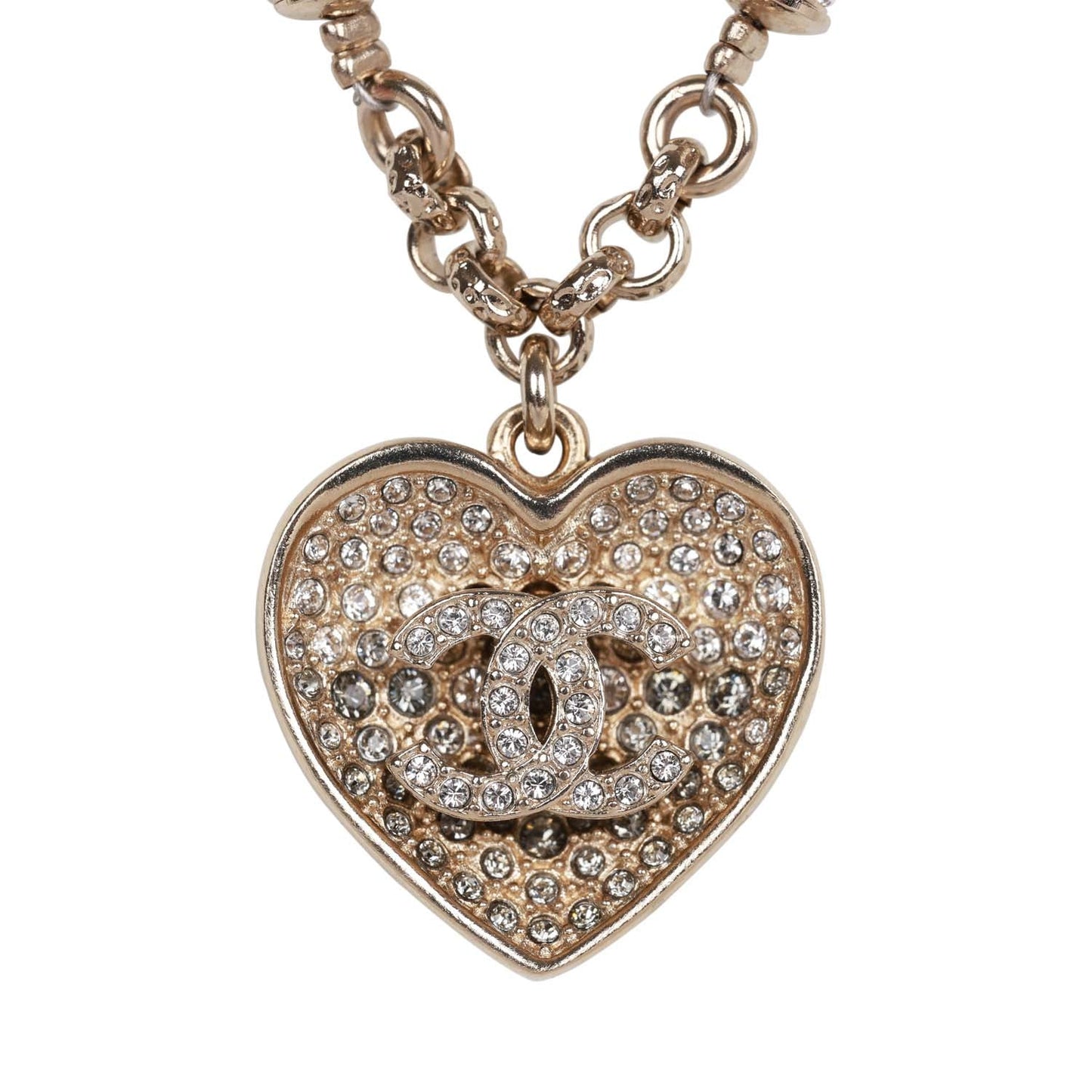 Chanel Black and Silver CC Crystal Heart Pendant Necklace