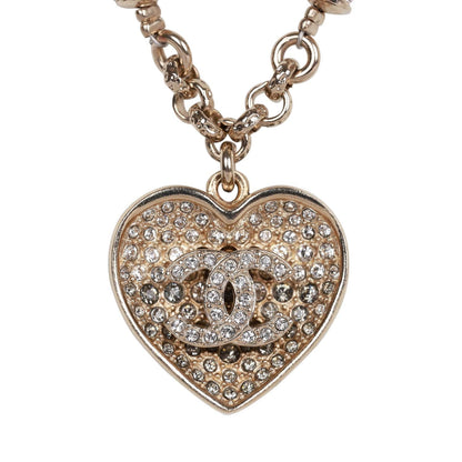 Chanel Black and Silver CC Crystal Heart Pendant Necklace
