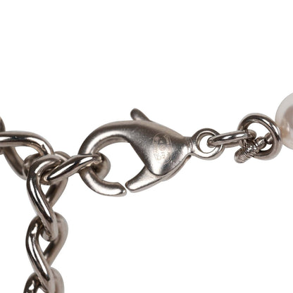 Chanel Faux Pearl and Crystal Silver CC Pendant Necklace