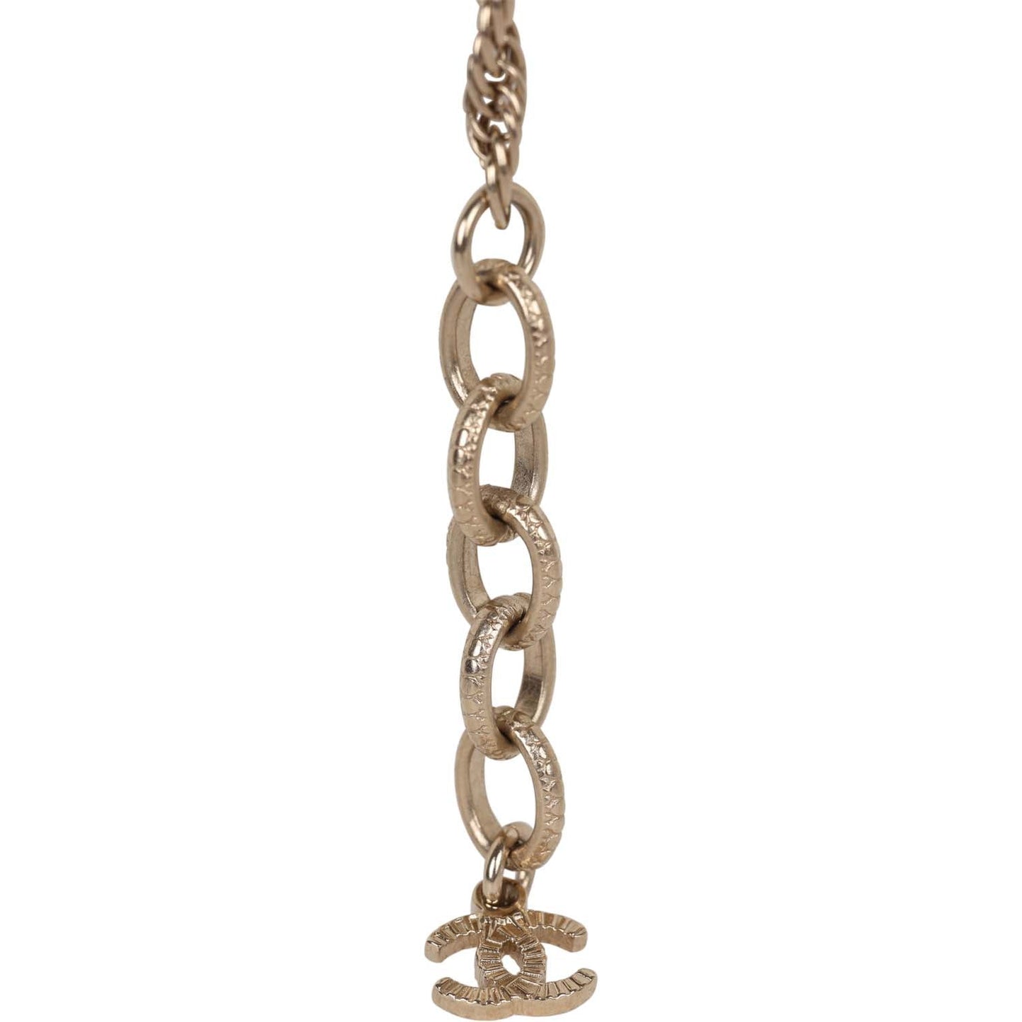 Chanel Large Logo Pearl and Light Gold Metal Pendant Necklace