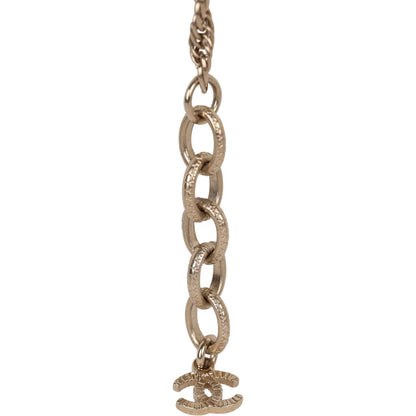 Chanel Large Logo Pearl and Light Gold Metal Pendant Necklace