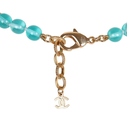 Chanel Teal Gripoix Beaded Necklace Gold Metal and White Strass CC Logos