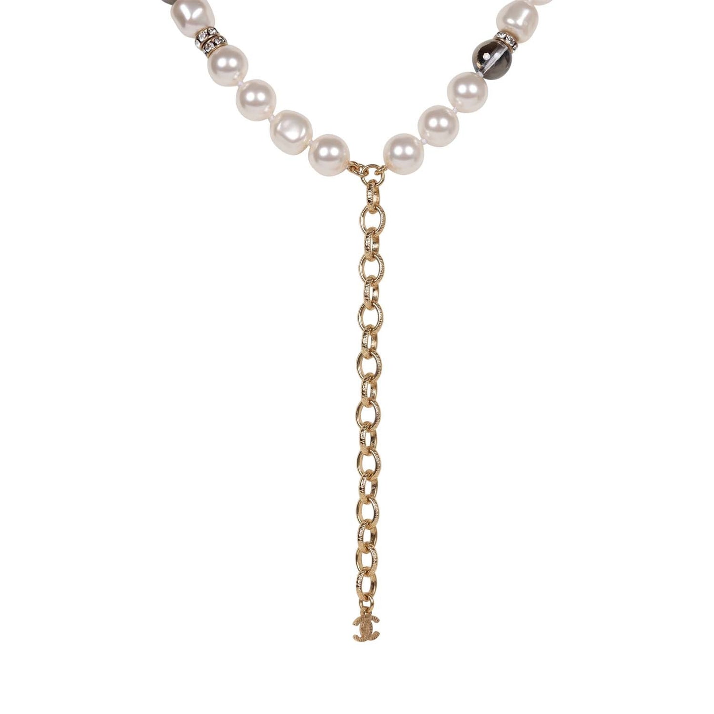 Chanel Layered Pearl, Gripoix, and Strass Gold Metal Fish Head Logo Necklace