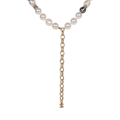 Chanel Layered Pearl, Gripoix, and Strass Gold Metal Fish Head Logo Necklace