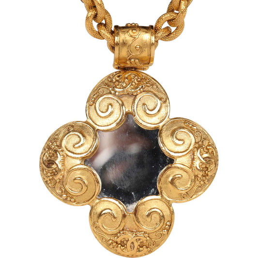 Chanel Vintage 24K Gold Plated Grapevine Mirror Pendant Necklace