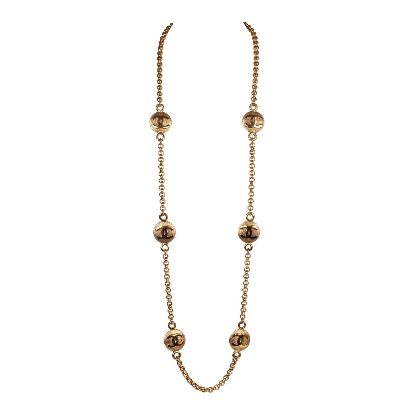 Chanel Vintage Medallion Cable Chain Gold Metal Necklace