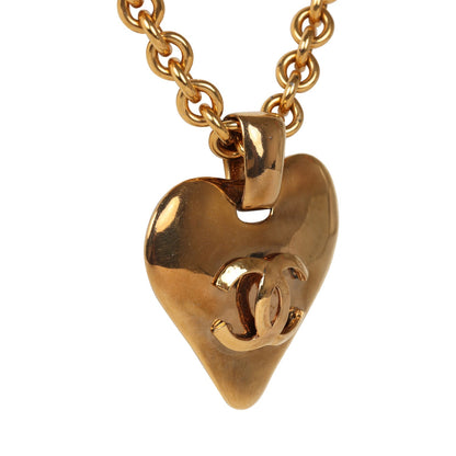 Chanel Vintage 24K Gold Plated Long CC Heart Pendant Necklace