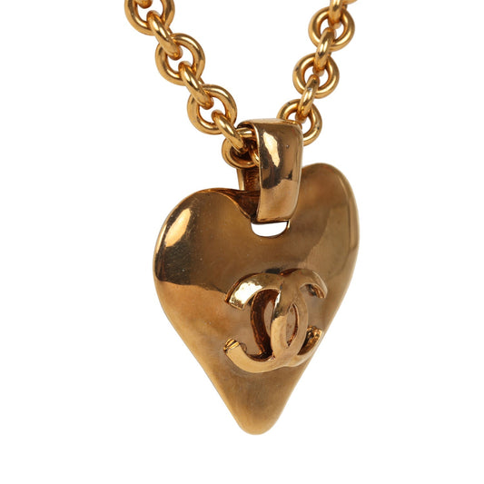 Chanel Vintage 24K Gold Plated Long CC Heart Pendant Necklace