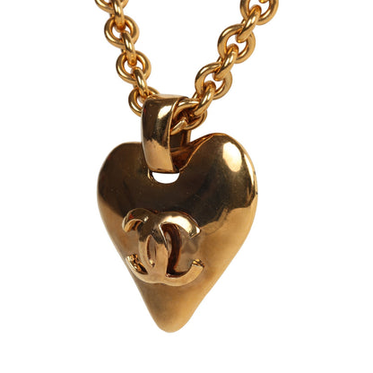 Chanel Vintage 24K Gold Plated Long CC Heart Pendant Necklace