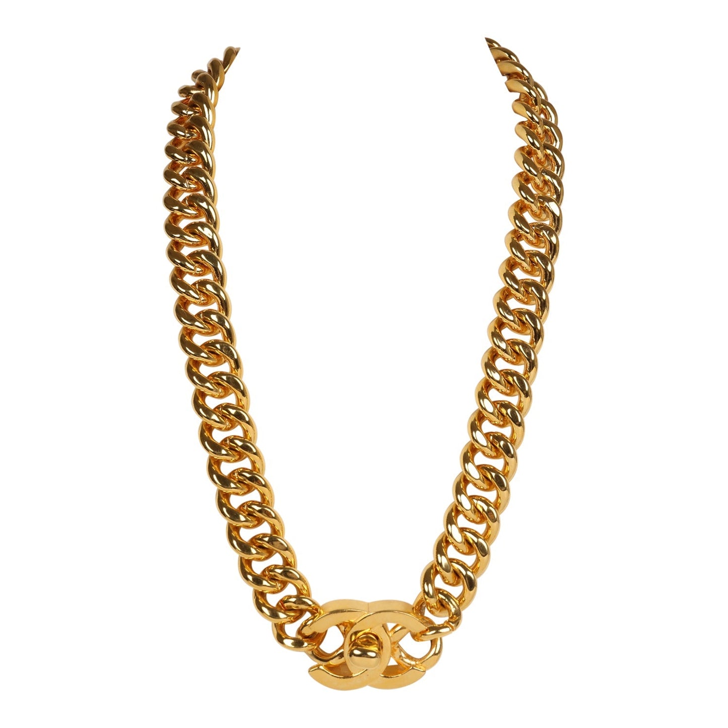 Chanel Vintage 24K Gold Plated Turn Lock Necklace