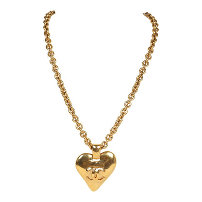 Chanel Vintage 24K Gold Plated Gold CC Heart Pendant Necklace