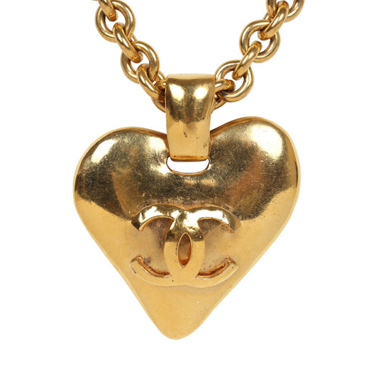 Chanel Vintage 24K Gold Plated Gold CC Heart Pendant Necklace