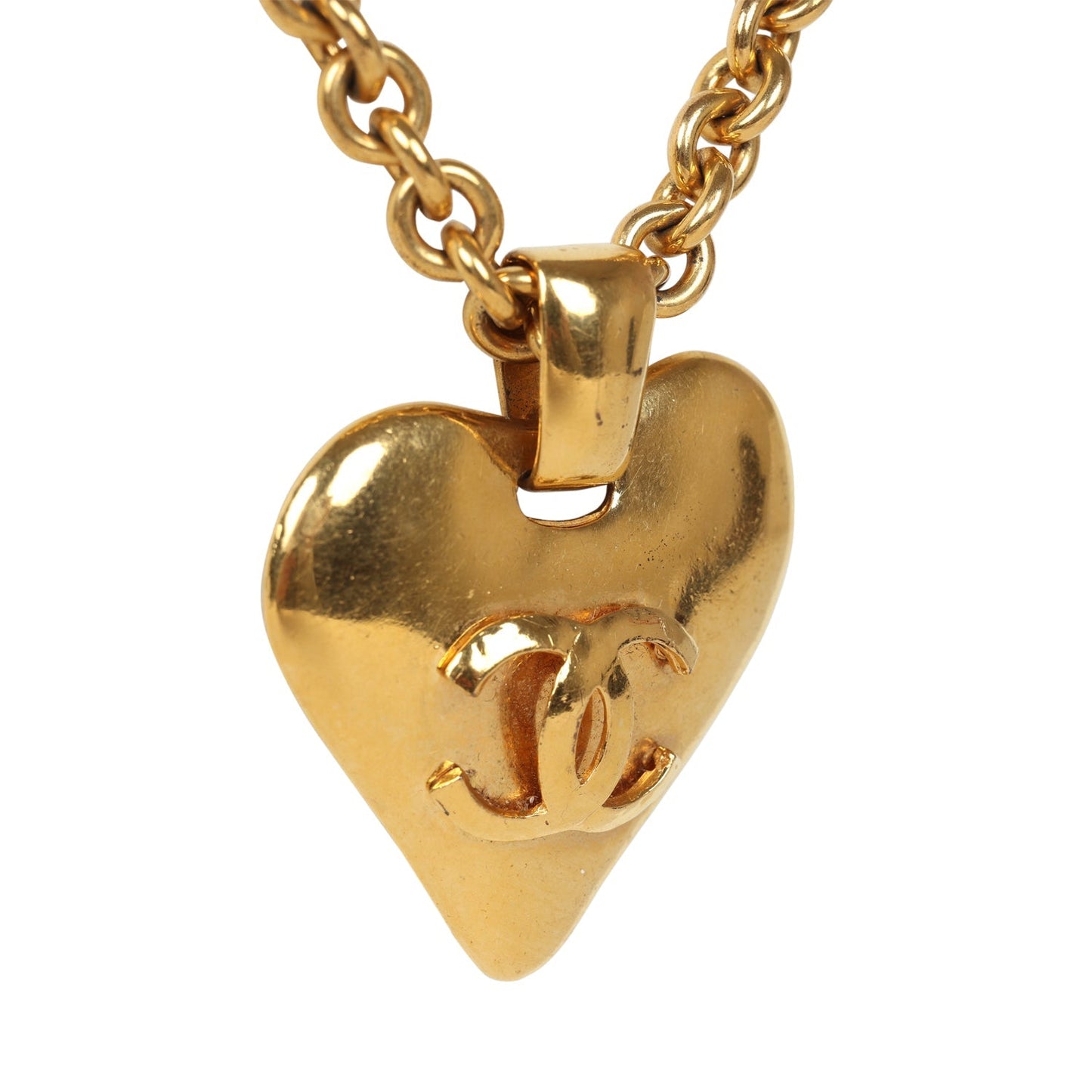 Chanel Vintage 24K Gold Plated Gold CC Heart Pendant Necklace