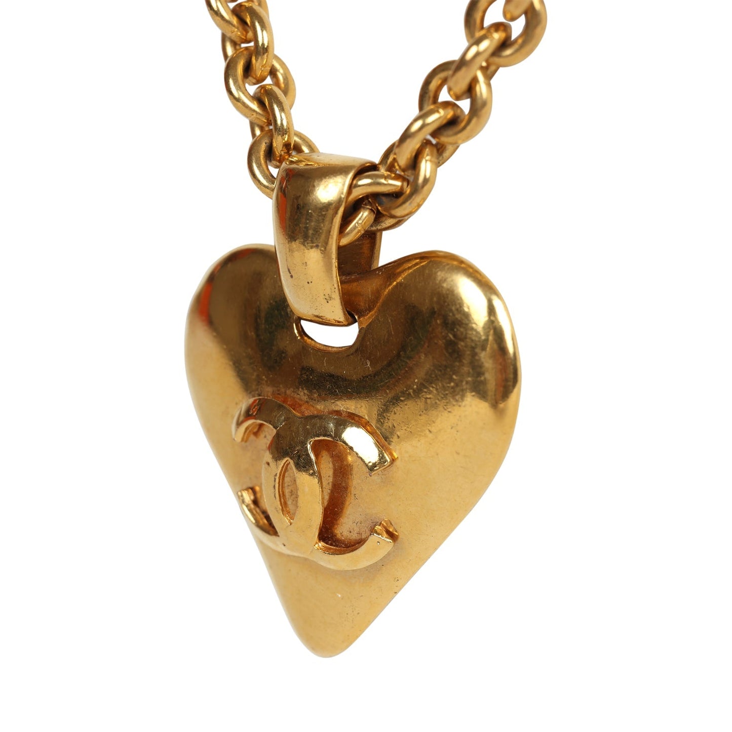 Chanel Vintage 24K Gold Plated Gold CC Heart Pendant Necklace