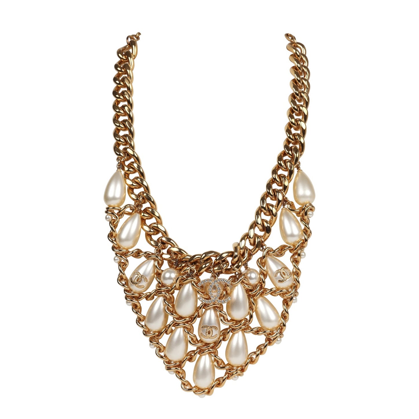Chanel Layered Pearl Cluster Necklace Gold Hardware