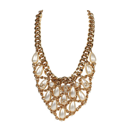 Chanel Layered Pearl Cluster Necklace Gold Hardware