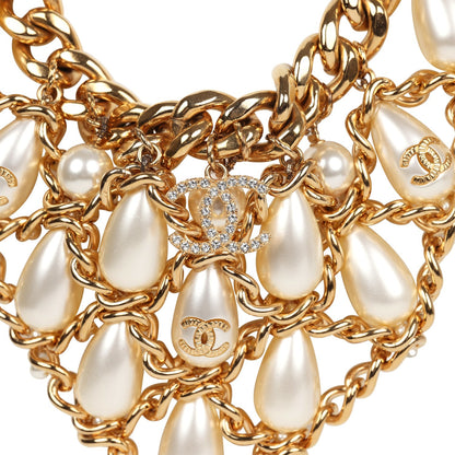 Chanel Layered Pearl Cluster Necklace Gold Hardware