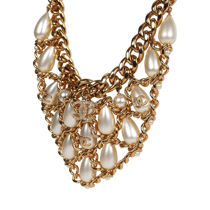 Chanel Layered Pearl Cluster Necklace Gold Hardware