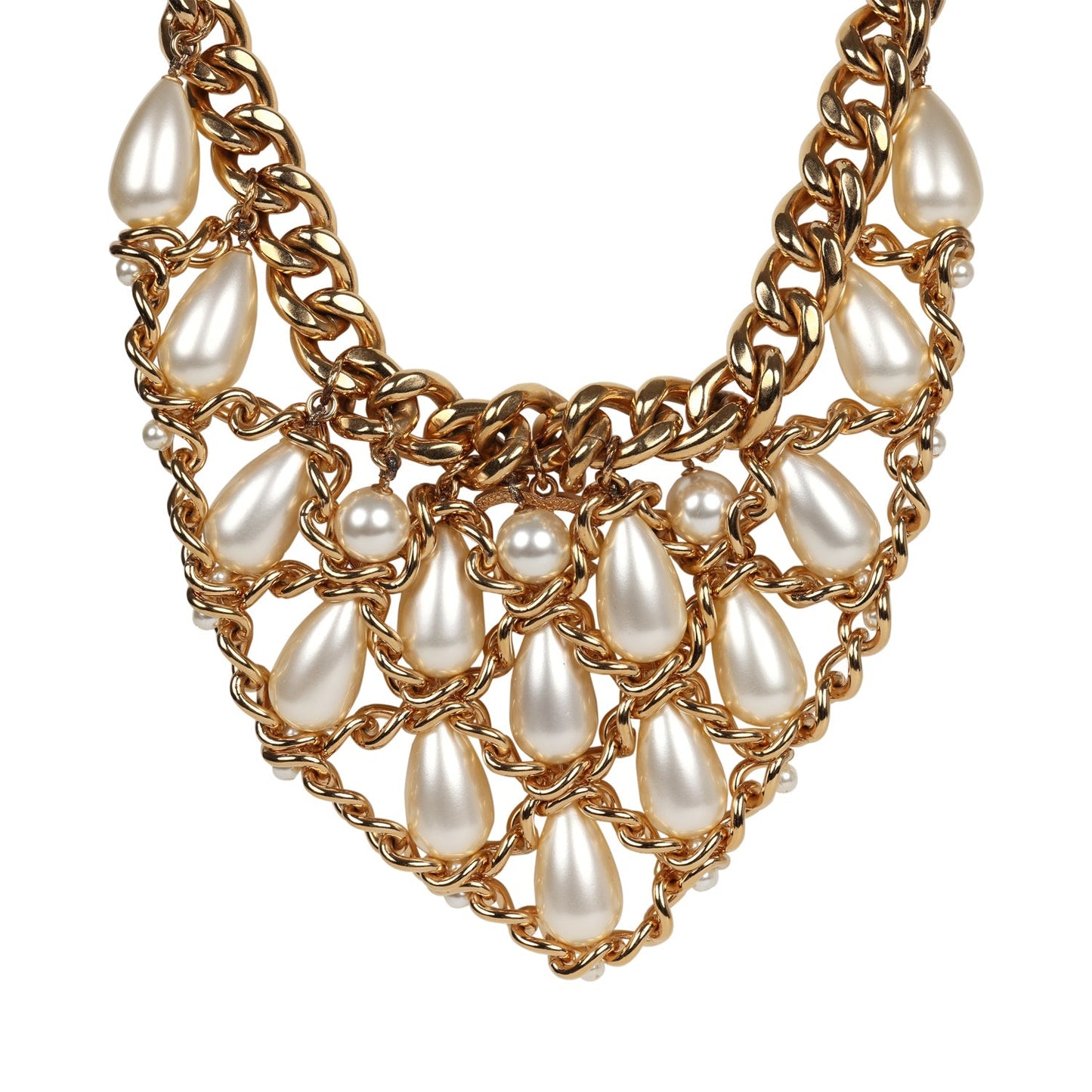 Chanel Layered Pearl Cluster Necklace Gold Hardware
