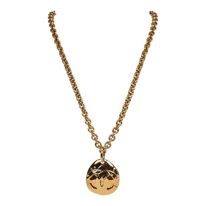 Chanel Vintage 24K Gold Plated CC Quilted Oval Pendant Necklace