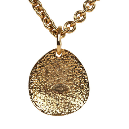 Chanel Vintage 24K Gold Plated CC Quilted Oval Pendant Necklace