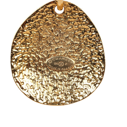 Chanel Vintage 24K Gold Plated CC Quilted Oval Pendant Necklace