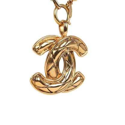 Chanel Vintage 24K Gold Plated Large CC Quilted Pendant Necklace