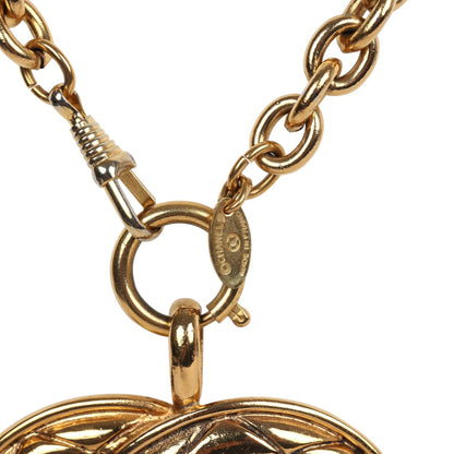 Chanel Vintage 24K Gold Plated Large CC Quilted Pendant Necklace