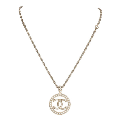 Chanel Round CC Pearl Pendant Necklace Light Gold Hardware