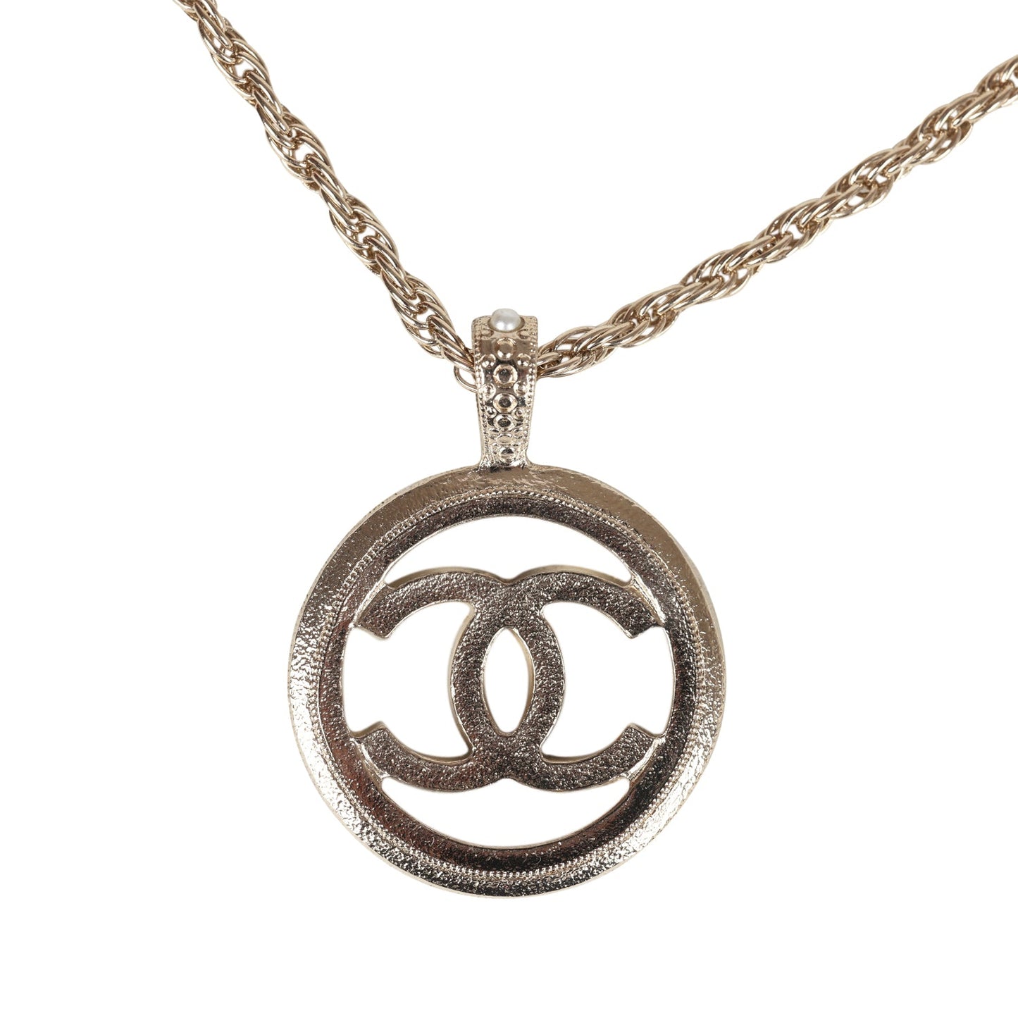 Chanel Round CC Pearl Pendant Necklace Faux Pearls & Light Gold Tone Hardware