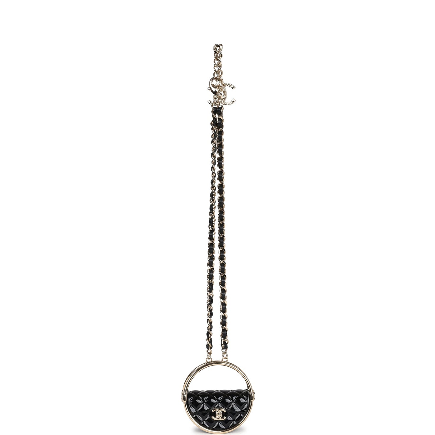 Chanel Hula Hoop Hula Hoop Charm Necklace Black Enamel/Light Gold Tone Hardware
