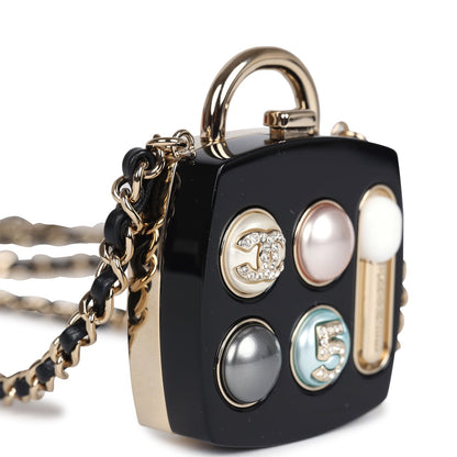 Chanel Cosmetic Compact Pendant Long Necklace Black/Multi Resin/Faux Crystals & Light Gold Tone Hardware