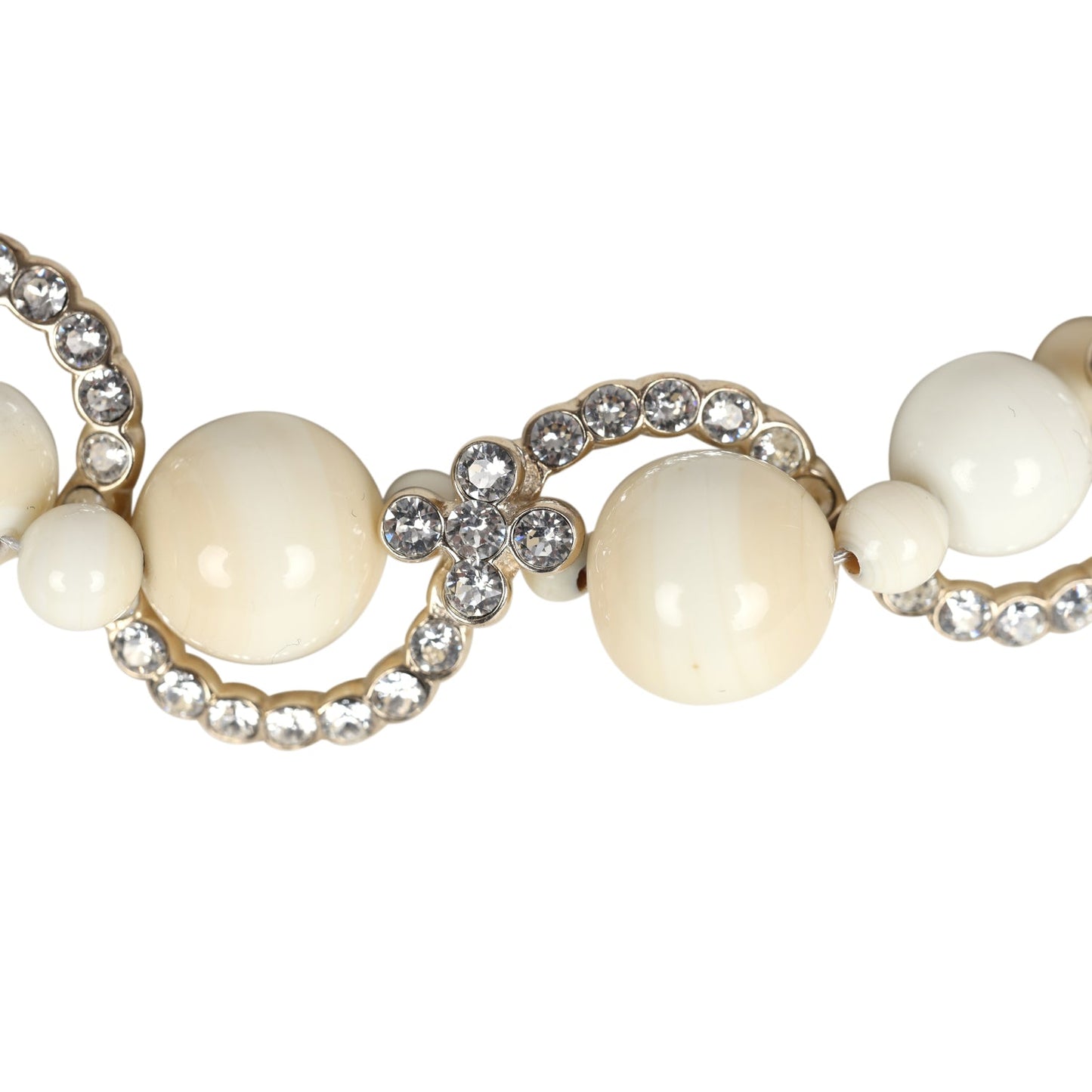 Chanel CC Faux Crystal Beaded Choker Necklace Beige/White Light Gold Tone Hardware