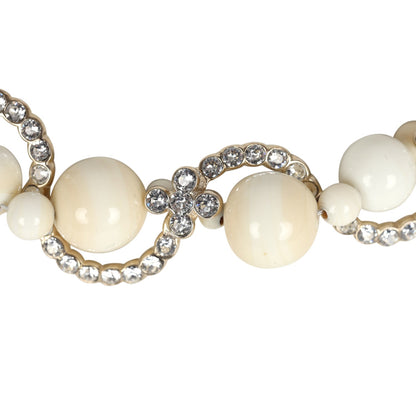 Chanel CC Faux Crystal Beaded Choker Necklace Beige/White Light Gold Tone Hardware