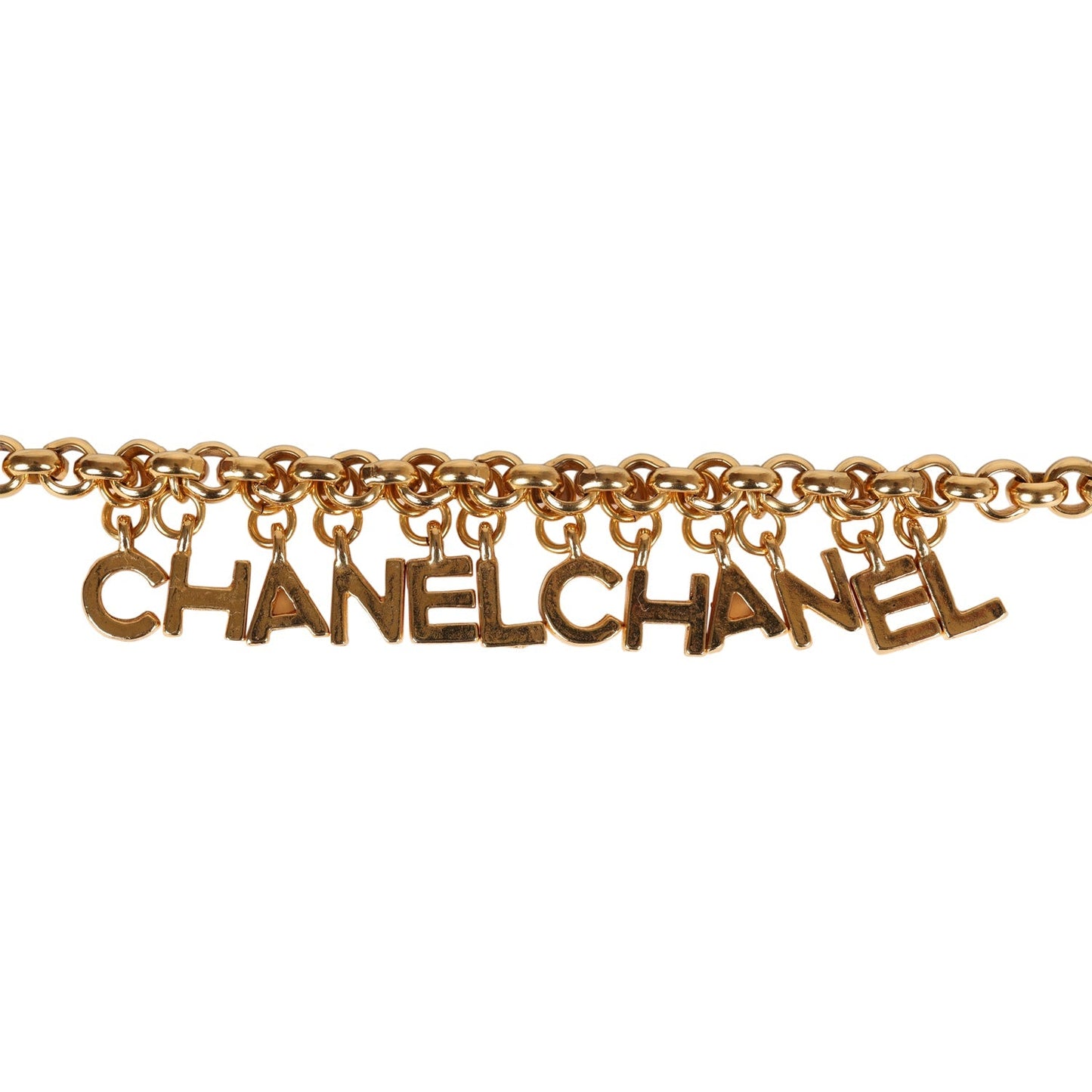 Chanel Vintage 24K Gold Plated "Chanel" Logo Charms Turnlock Bracelet