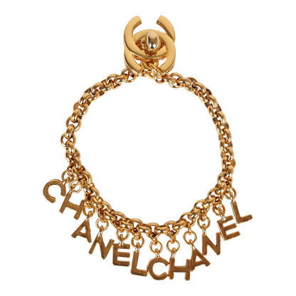 Chanel Vintage 24K Gold Plated "Chanel" Logo Charms Turnlock Bracelet