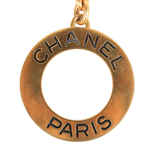 Chanel Vintage 24K Gold Plated Paris Circle Keychain