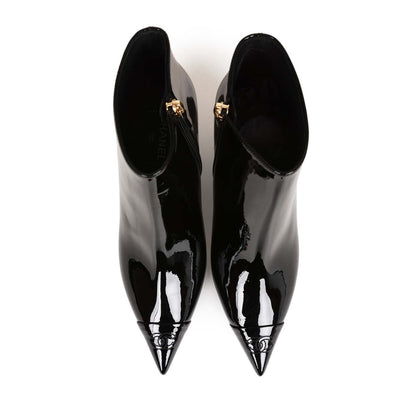 Chanel CC Wedge Ankle Boots Black Patent Leather 36.5