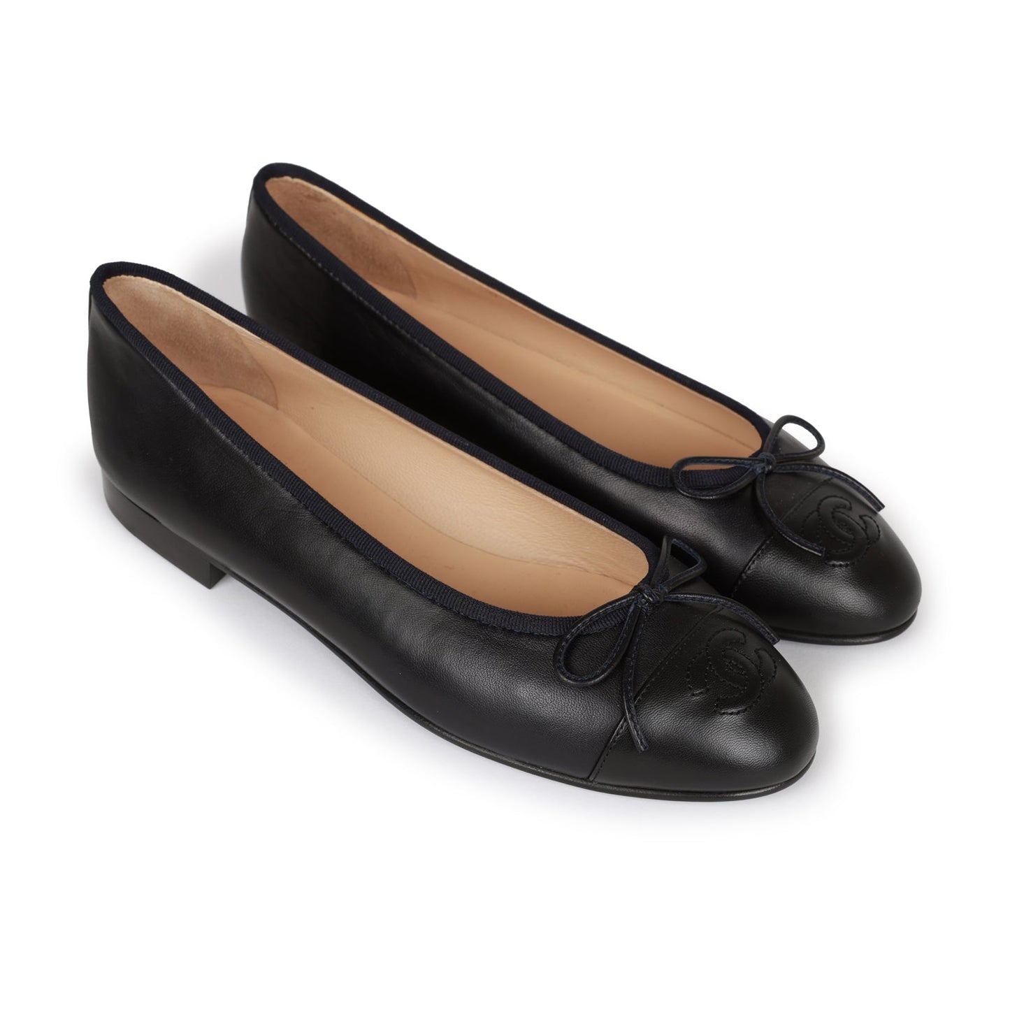 Chanel CC Dark Navy Blue Lambskin Ballet Flats 37